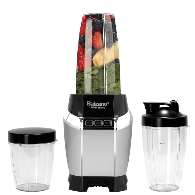 Balzano High Speed Nutri Blender/Mixer/Smoothie Maker - 1200 Watts - 9 Pcs Set, Silver