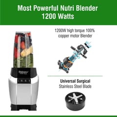 Balzano High Speed Nutri Blender/Mixer/Smoothie Maker - 1200 Watts - 9 Pcs Set, Silver