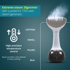 Balzano Garment Steamer 1700W for Clothes | Portable Handheld Steamer Iron | 360ml Tank, 30s Heat-Up, 28g Continuous Steam | Horizontal/Vertical Use | Easy Refill, Fabric Brush, White