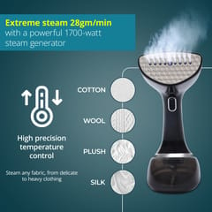 Balzano Garment Steamer 1700W for Clothes | Portable Handheld Steamer Iron | 360ml Tank, 30s Heat-Up, 28g Continuous Steam | Horizontal/Vertical Use | Easy Refill, Fabric Brush, Black