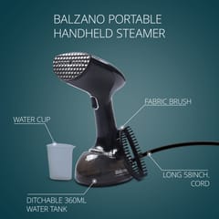 Balzano Garment Steamer 1700W for Clothes | Portable Handheld Steamer Iron | 360ml Tank, 30s Heat-Up, 28g Continuous Steam | Horizontal/Vertical Use | Easy Refill, Fabric Brush, Black