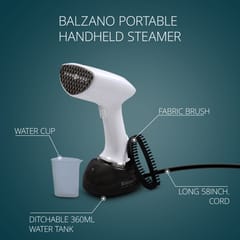 Balzano Garment Steamer 1700W for Clothes | Portable Handheld Steamer Iron | 360ml Tank, 30s Heat-Up, 28g Continuous Steam | Horizontal/Vertical Use | Easy Refill, Fabric Brush, White